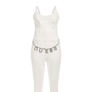 Guess Ivory Jumpsuit with Logo Chain